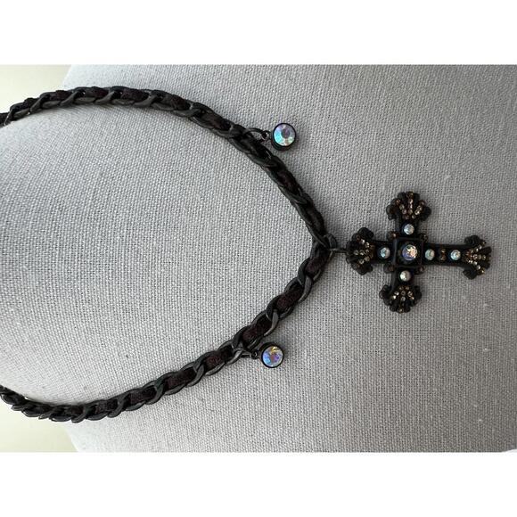 Other - Vintage Style Cross Pendant Necklace with Rhinestones